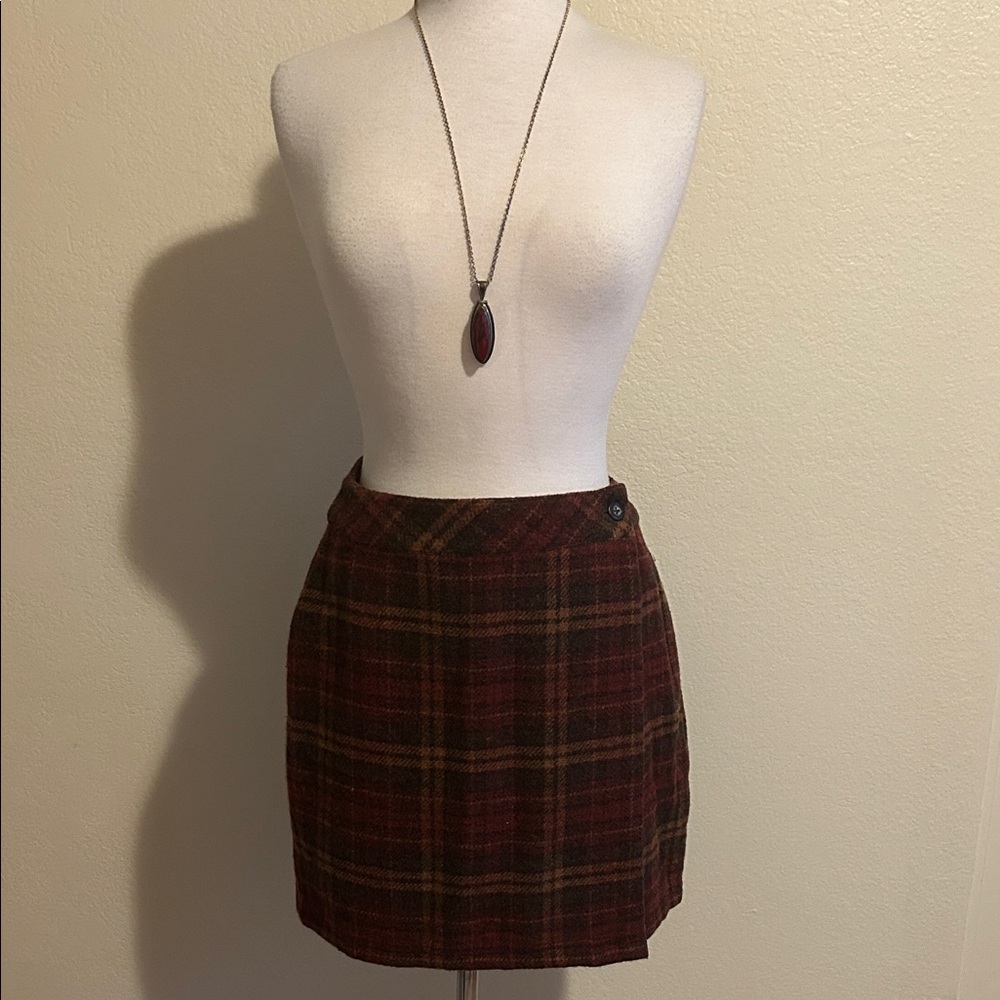 G.H. Bass & Co. Red and Brown Plaid Pencil Skirt